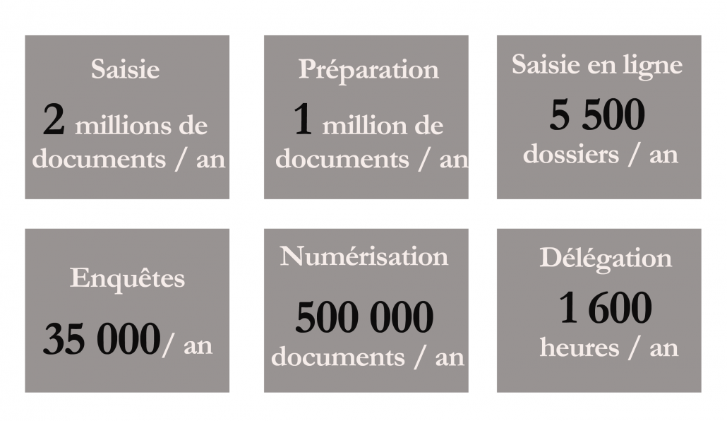 Saisie, préparation, enquête, numérisation de documents et délégation